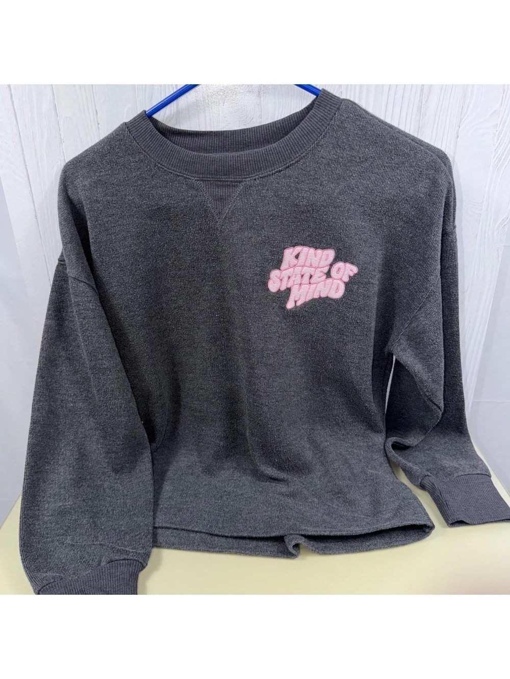 Old Navy Girls XL 14-16 Kind State of Mind Gray Waffle Knit Sweatshirt